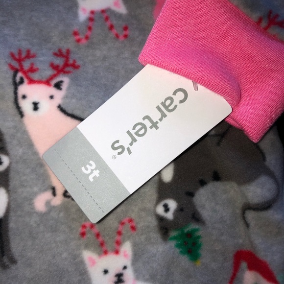 Cat Pajamas Girls Zip Up Carter’s Soft Christmas - Picture 3 of 6